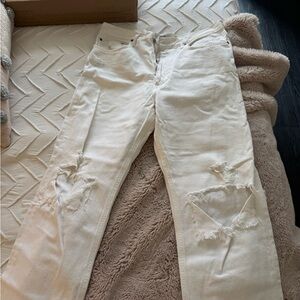 Agolde Off-White Distressed Boyfriend Jeans